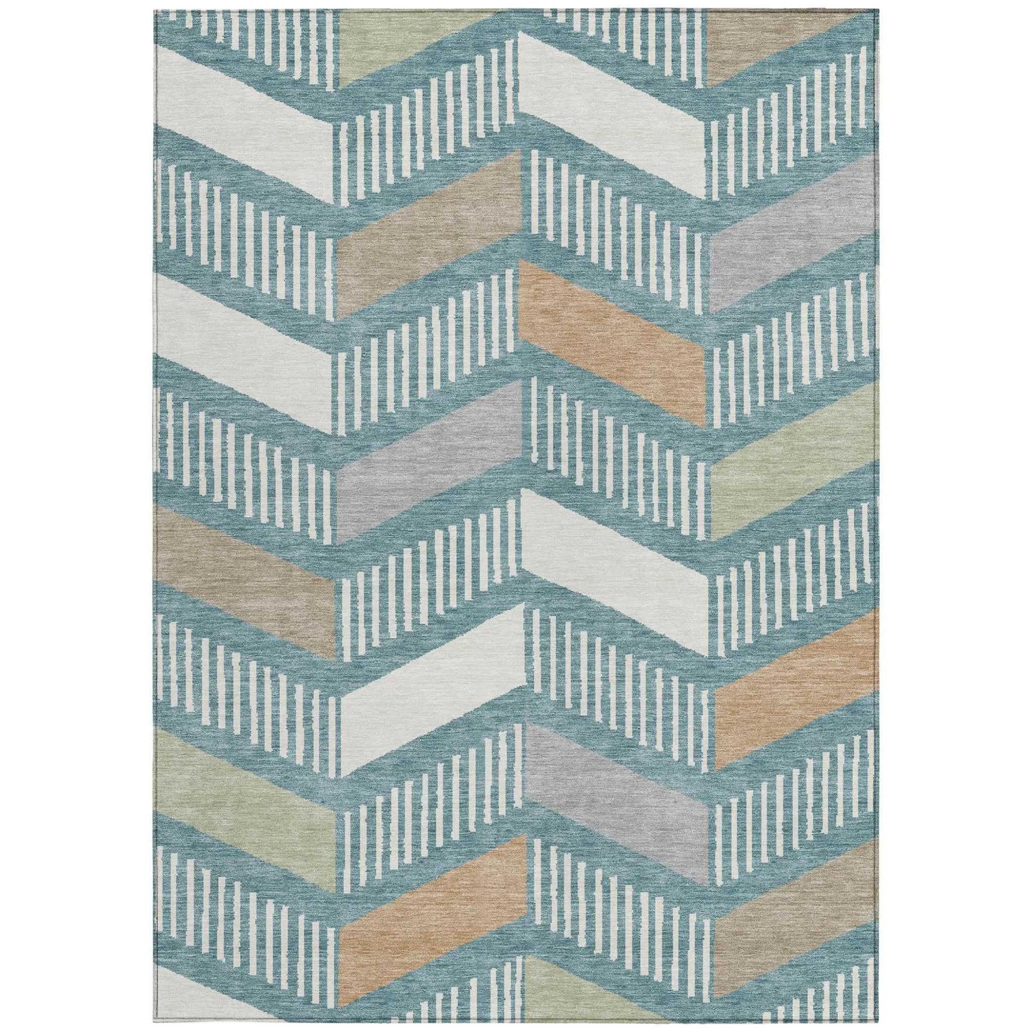 8' X 10' Teal Blue And Silver Geometric Washable Indoor Outdoor Area Rug Homeroots Outdoor