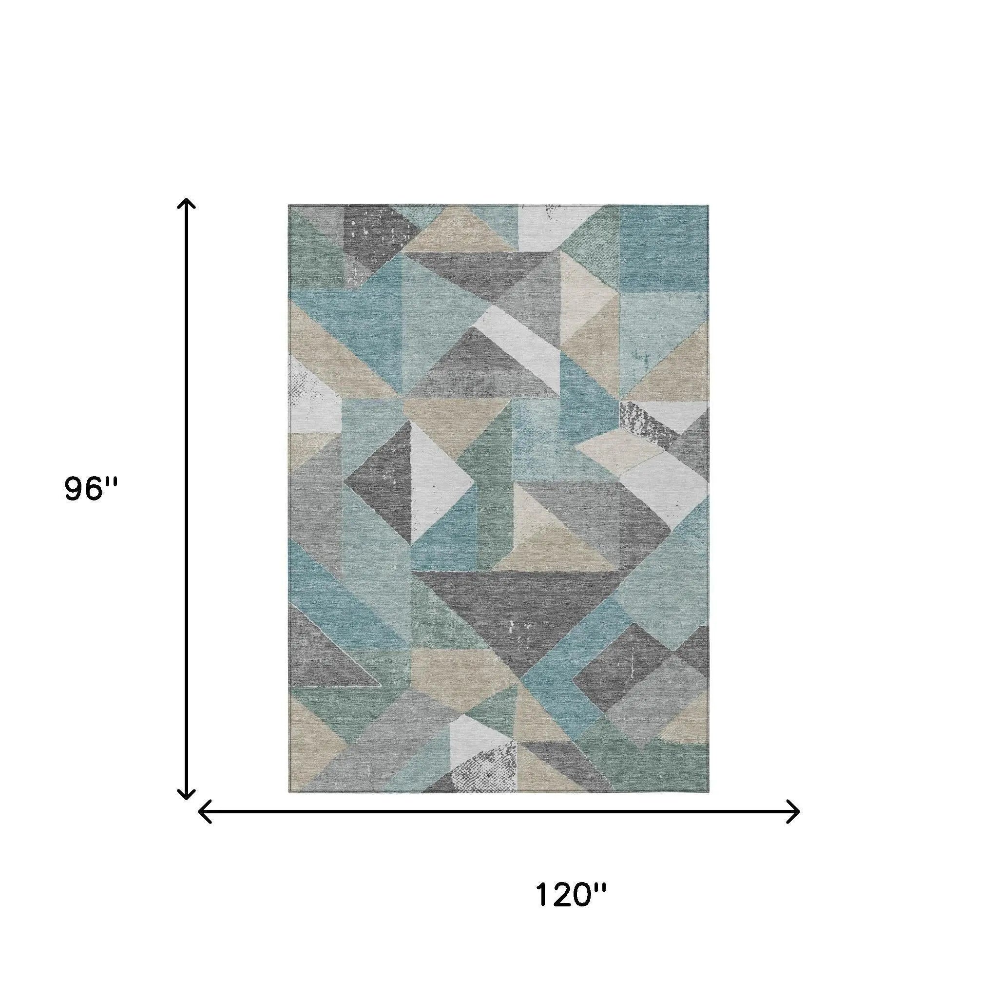 8' X 10' Teal Blue And Silver Geometric Washable Indoor Outdoor Area Rug Homeroots Outdoor