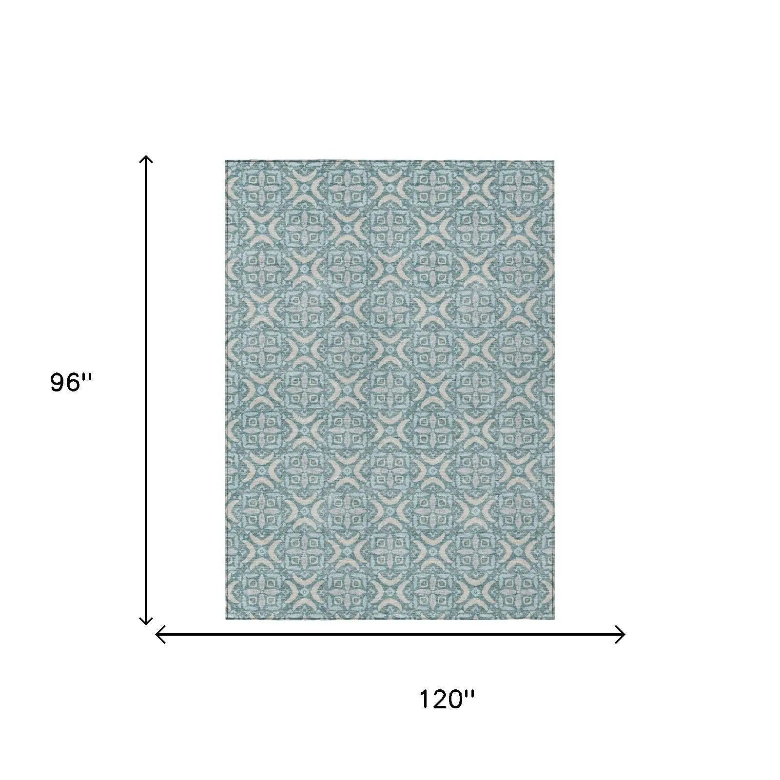 8' X 10' Teal Blue And Silver Geometric Washable Indoor Outdoor Area Rug Homeroots Outdoor