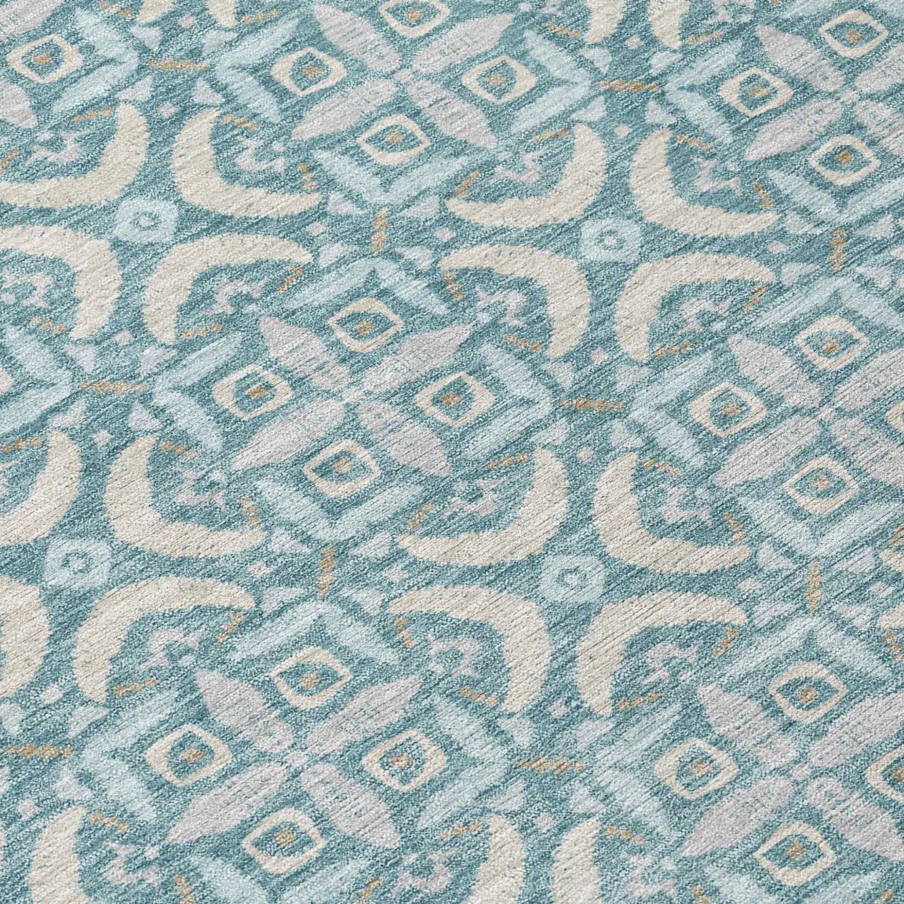 8' X 10' Teal Blue And Silver Geometric Washable Indoor Outdoor Area Rug Homeroots Outdoor