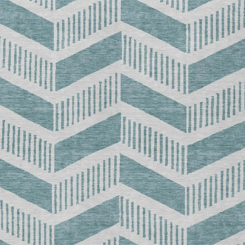 8' X 10' Teal Blue And Silver Geometric Washable Indoor Outdoor Area Rug Homeroots Outdoor