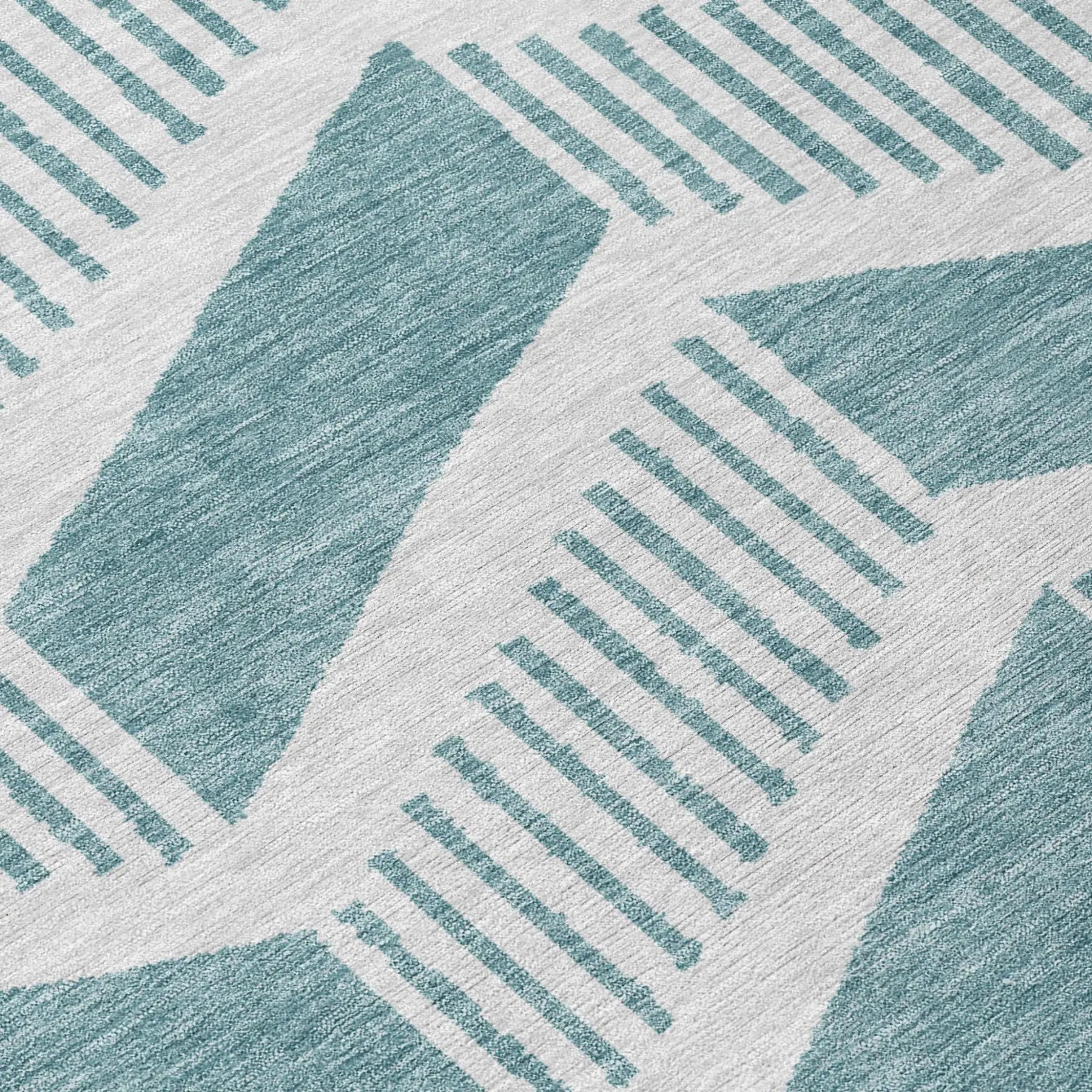 8' X 10' Teal Blue And Silver Geometric Washable Indoor Outdoor Area Rug Homeroots Outdoor