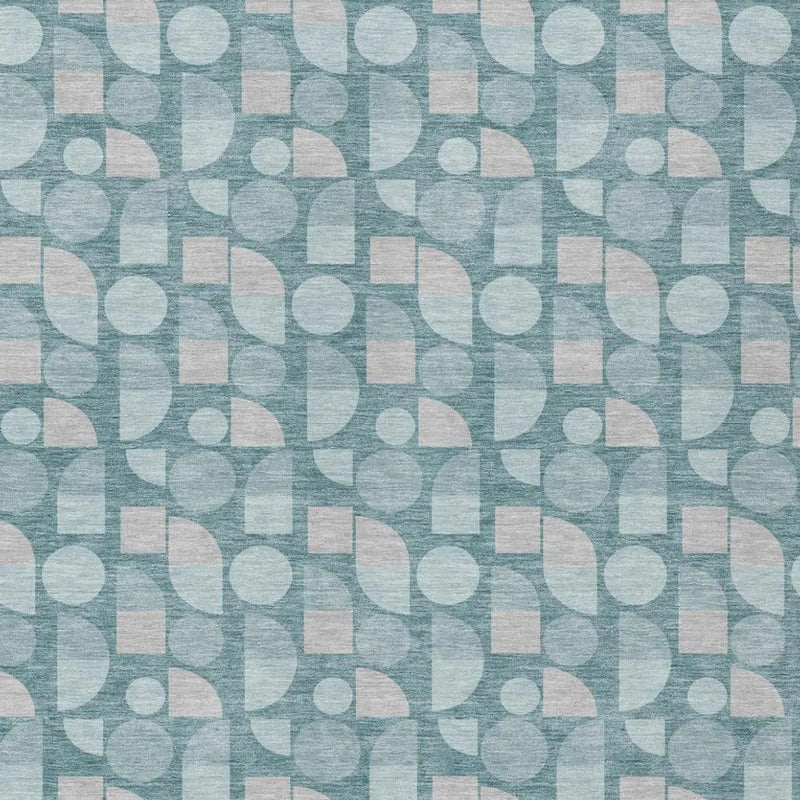 8' X 10' Teal Blue And Silver Geometric Washable Indoor Outdoor Area Rug Homeroots Outdoor