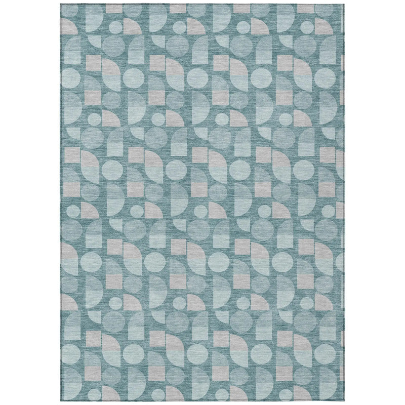 8' X 10' Teal Blue And Silver Geometric Washable Indoor Outdoor Area Rug Homeroots Outdoor