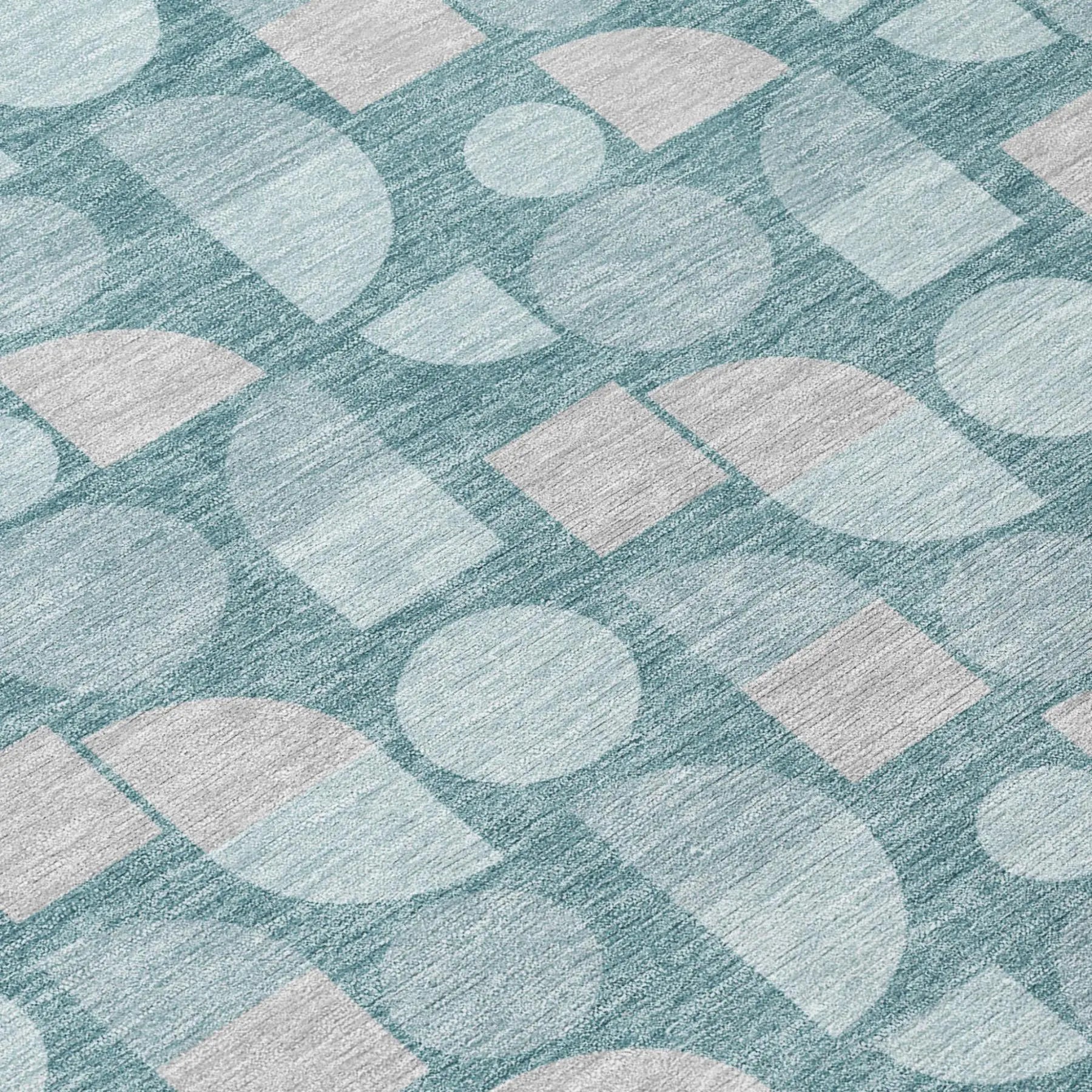 8' X 10' Teal Blue And Silver Geometric Washable Indoor Outdoor Area Rug Homeroots Outdoor