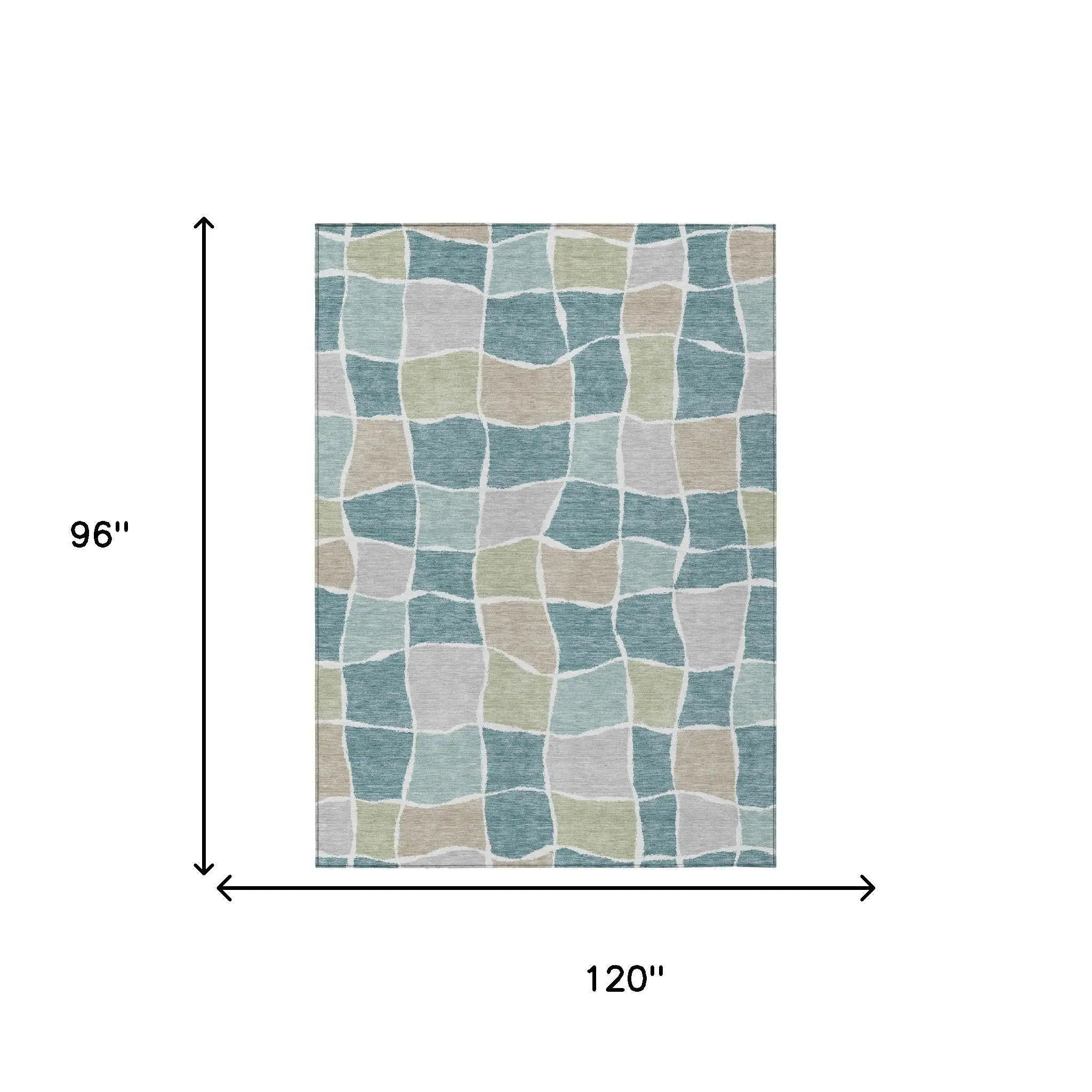 8' X 10' Teal Blue And Silver Geometric Washable Indoor Outdoor Area Rug Homeroots Outdoor
