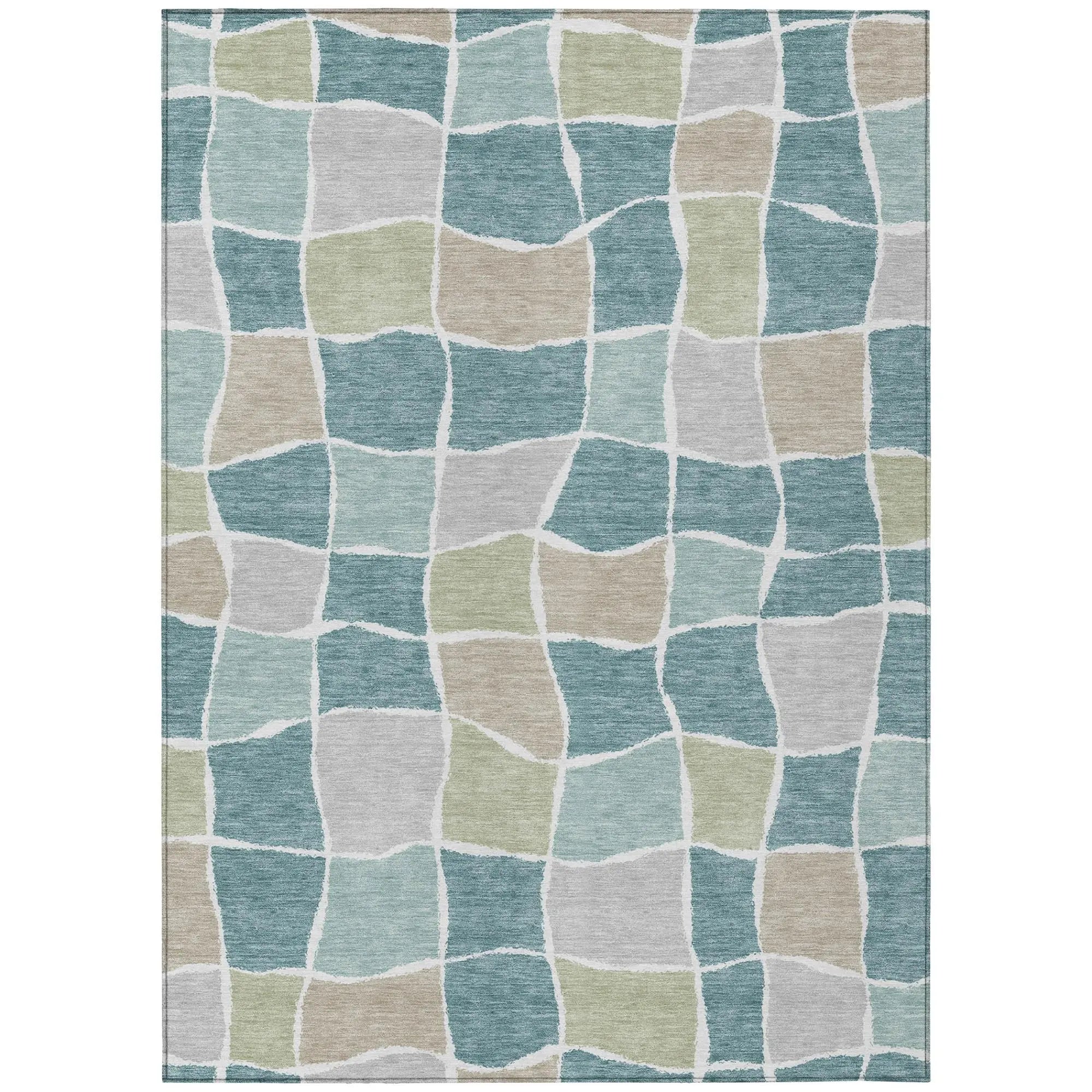 8' X 10' Teal Blue And Silver Geometric Washable Indoor Outdoor Area Rug Homeroots Outdoor