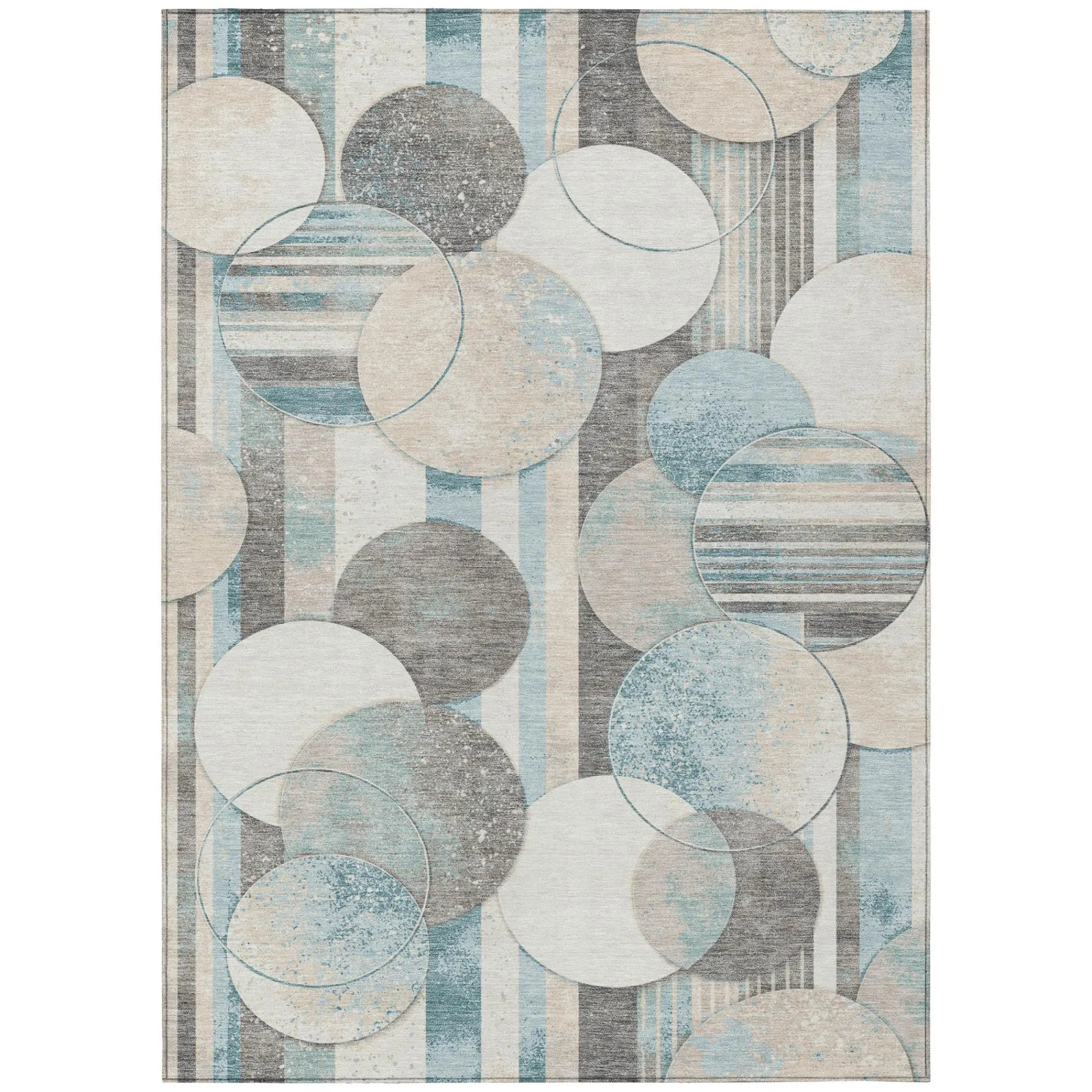 8' X 10' Teal Blue And Silver Geometric Washable Indoor Outdoor Area Rug Homeroots Outdoor