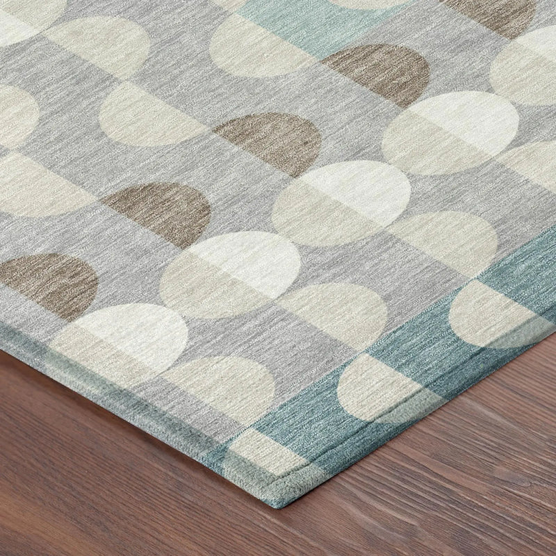 8' X 10' Teal Blue And Silver Geometric Washable Indoor Outdoor Area Rug Homeroots Outdoor