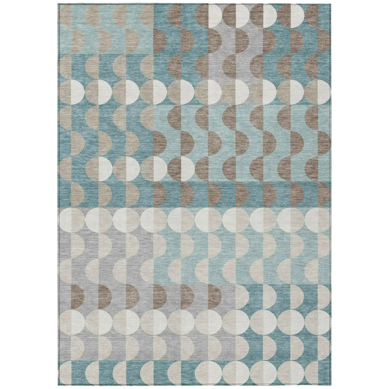 8' X 10' Teal Blue And Silver Geometric Washable Indoor Outdoor Area Rug Homeroots Outdoor