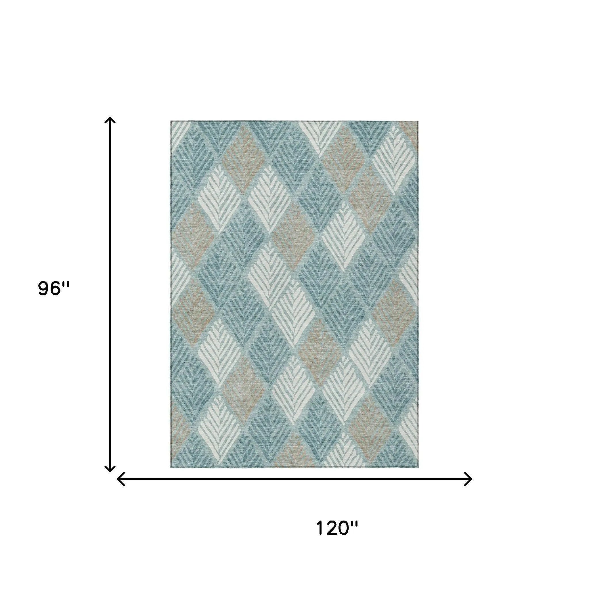 8' X 10' Teal Blue And Silver Geometric Washable Indoor Outdoor Area Rug Homeroots Outdoor