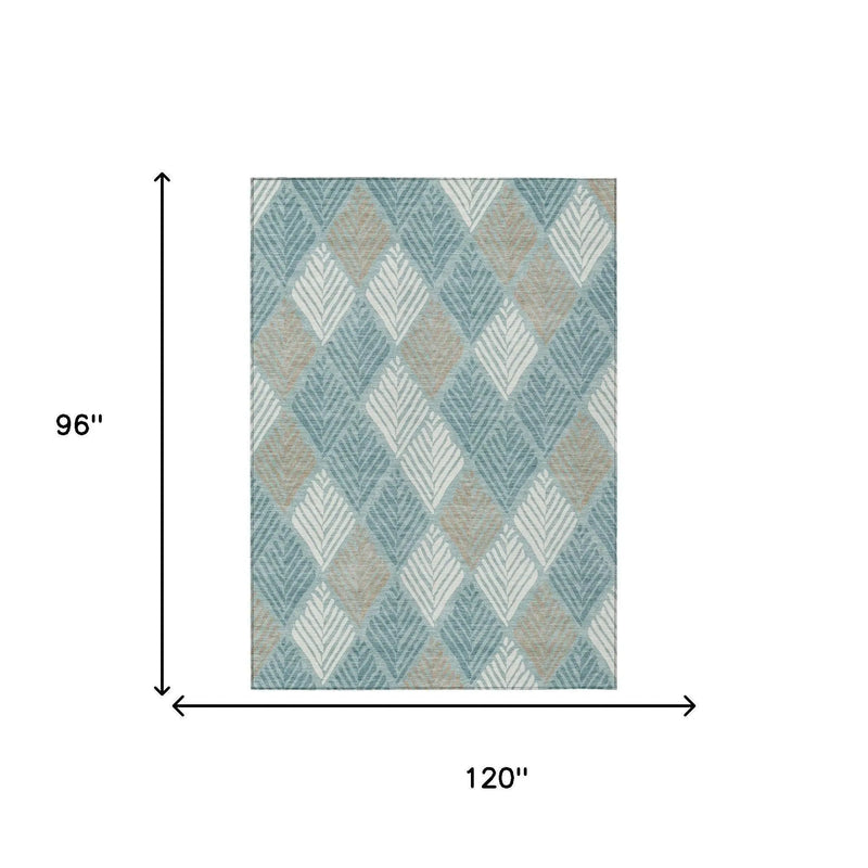 8' X 10' Teal Blue And Silver Geometric Washable Indoor Outdoor Area Rug Homeroots Outdoor