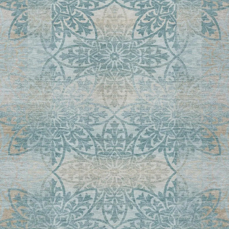 8' X 10' Teal Blue And Silver Oriental Washable Indoor Outdoor Area Rug Homeroots Outdoor