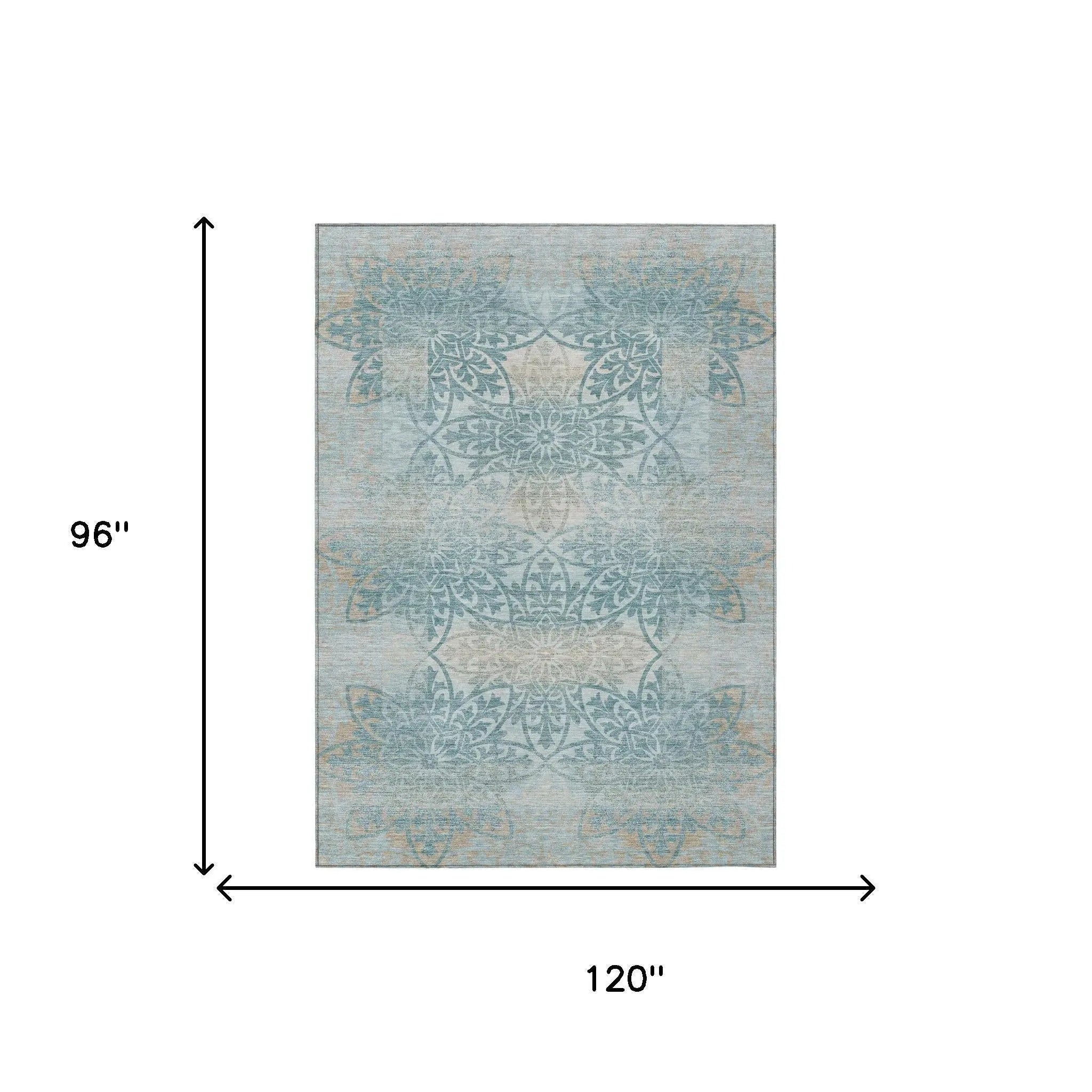 8' X 10' Teal Blue And Silver Oriental Washable Indoor Outdoor Area Rug Homeroots Outdoor