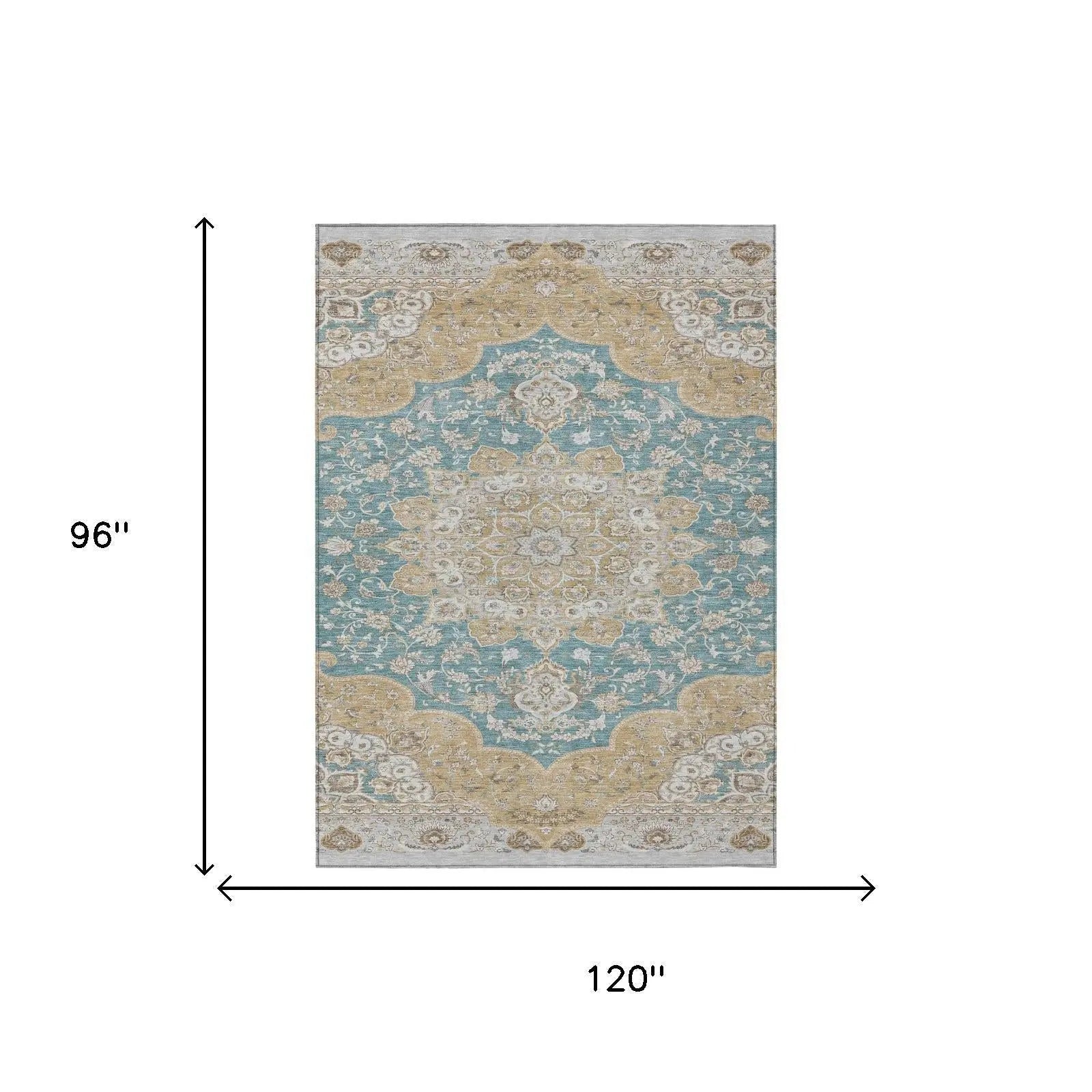 8' X 10' Teal Blue And Silver Oriental Washable Indoor Outdoor Area Rug Homeroots Outdoor