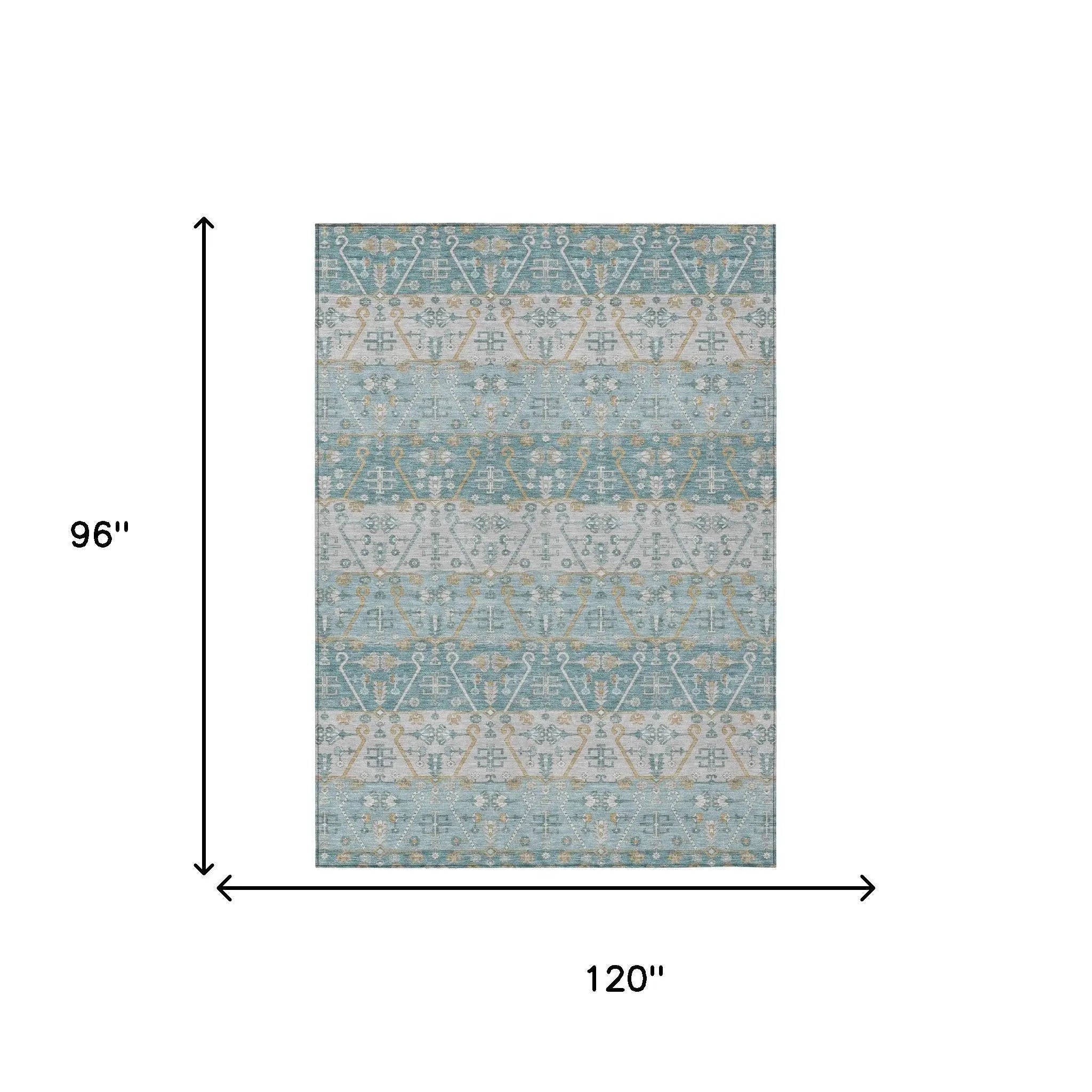 8' X 10' Teal Blue And Silver Oriental Washable Indoor Outdoor Area Rug Homeroots Outdoor