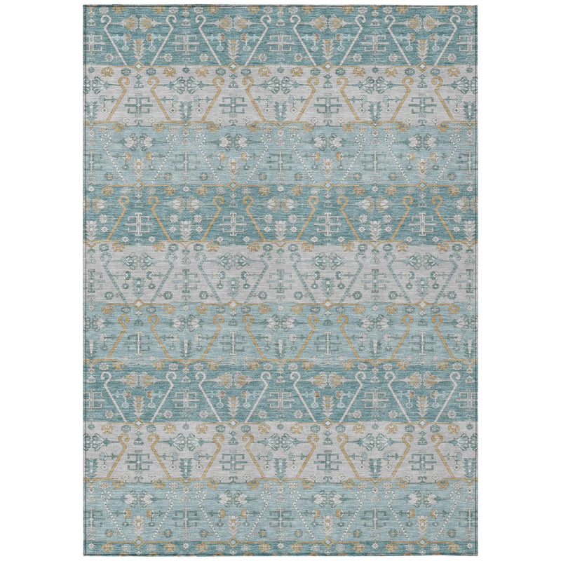 8' X 10' Teal Blue And Silver Oriental Washable Indoor Outdoor Area Rug Homeroots Outdoor