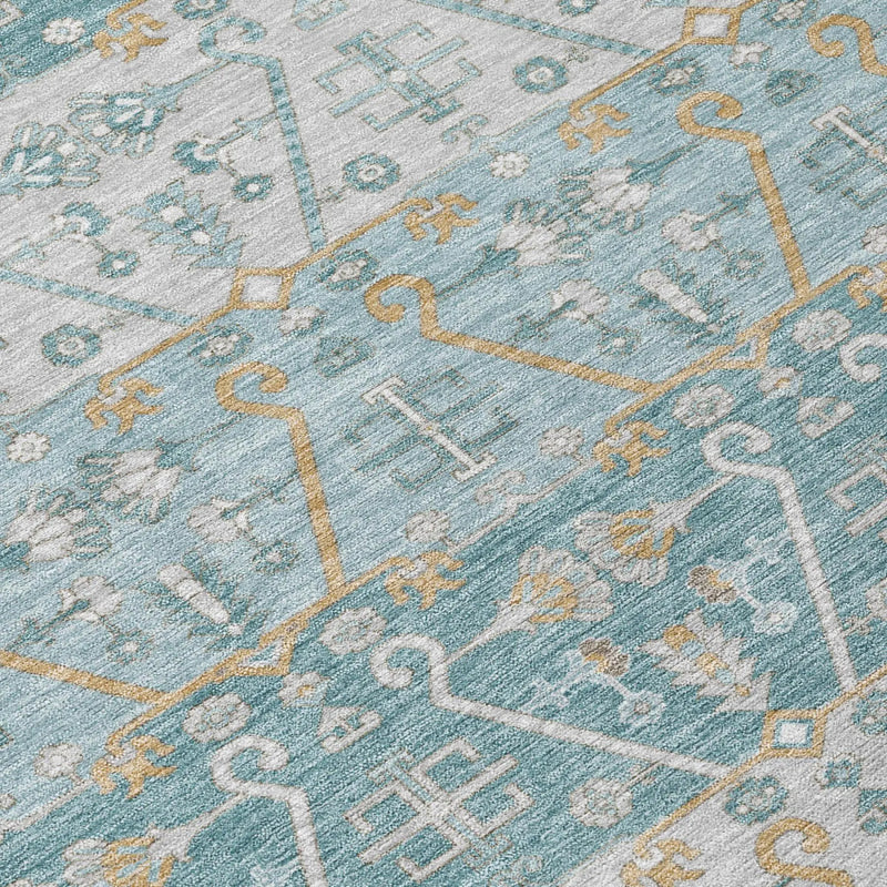 8' X 10' Teal Blue And Silver Oriental Washable Indoor Outdoor Area Rug Homeroots Outdoor