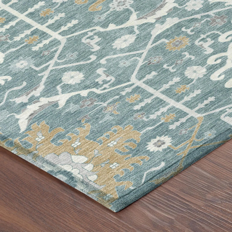 8' X 10' Teal Blue And Silver Oriental Washable Indoor Outdoor Area Rug Homeroots Outdoor