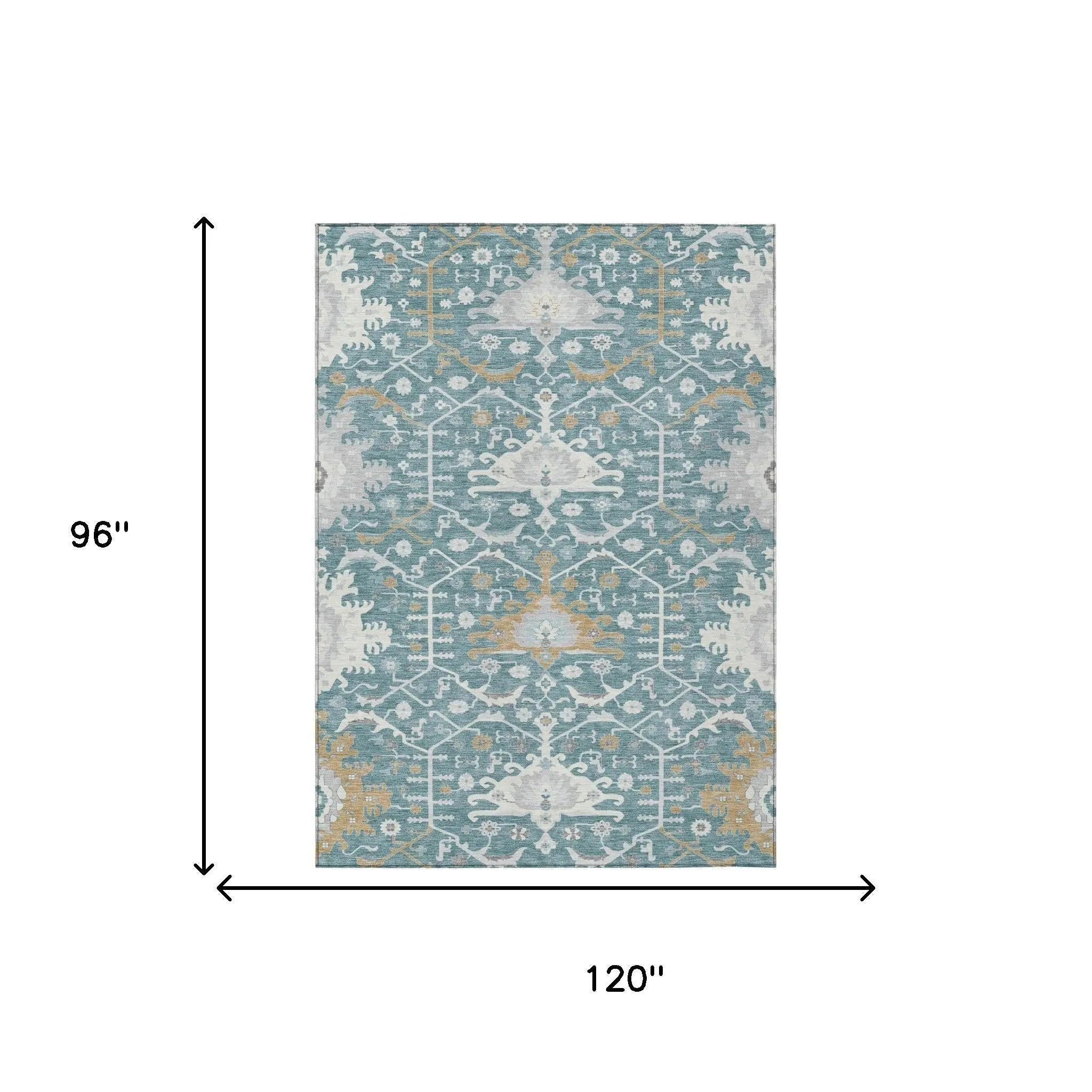 8' X 10' Teal Blue And Silver Oriental Washable Indoor Outdoor Area Rug Homeroots Outdoor