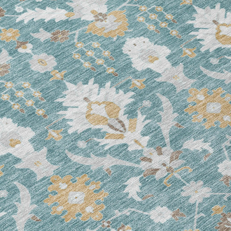 8' X 10' Teal Blue And Silver Oriental Washable Indoor Outdoor Area Rug Homeroots Outdoor