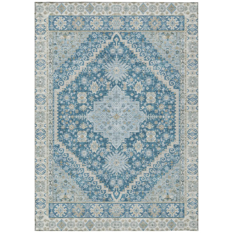 8' X 10' Teal Blue And Silver Oriental Washable Indoor Outdoor Area Rug Homeroots Outdoor