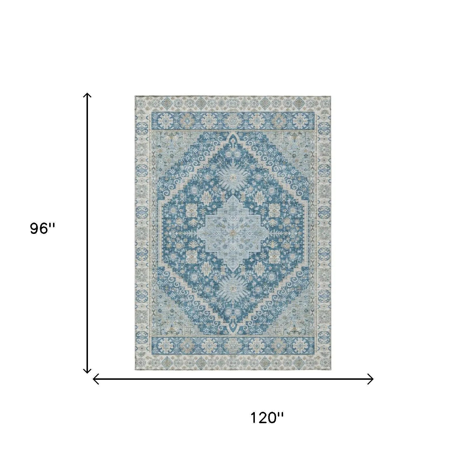 8' X 10' Teal Blue And Silver Oriental Washable Indoor Outdoor Area Rug Homeroots Outdoor