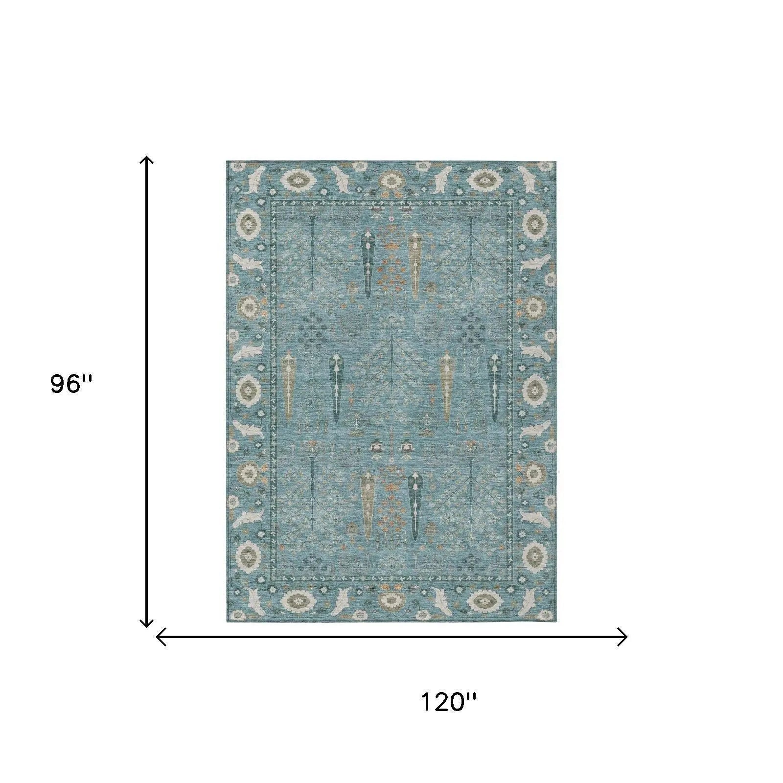 8' X 10' Teal Blue And Silver Oriental Washable Indoor Outdoor Area Rug Homeroots Outdoor