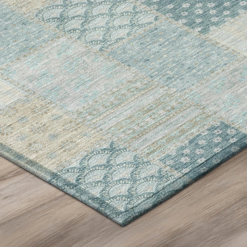 8' X 10' Teal Blue And Silver Patchwork Washable Indoor Outdoor Area Rug Homeroots Outdoor