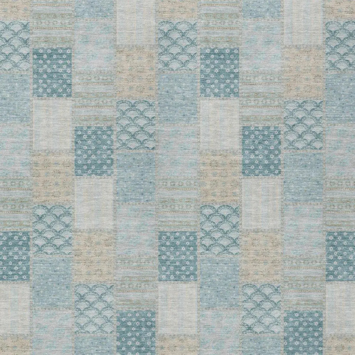 8' X 10' Teal Blue And Silver Patchwork Washable Indoor Outdoor Area Rug Homeroots Outdoor