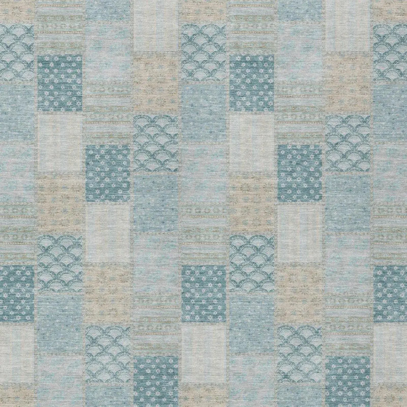 8' X 10' Teal Blue And Silver Patchwork Washable Indoor Outdoor Area Rug Homeroots Outdoor