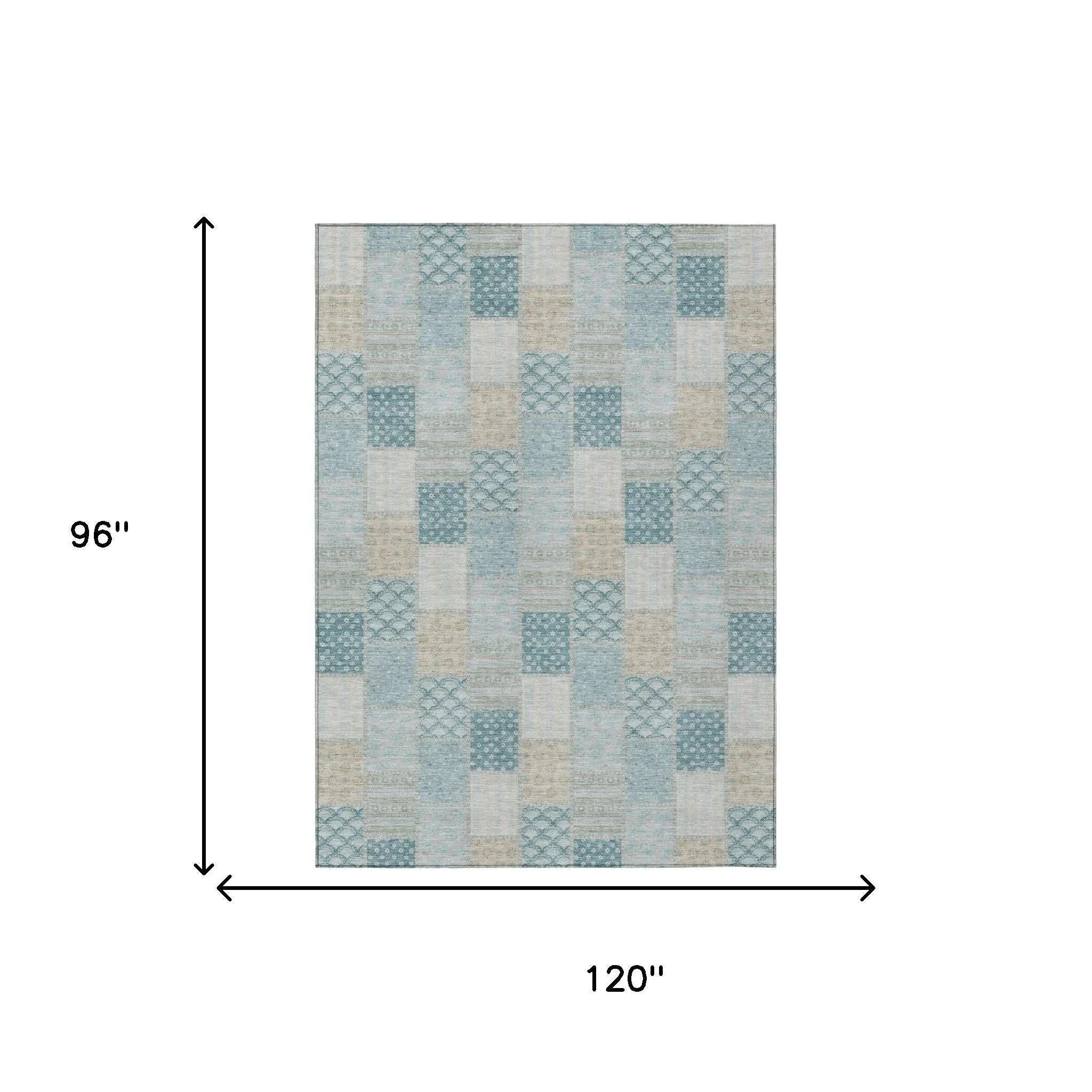 8' X 10' Teal Blue And Silver Patchwork Washable Indoor Outdoor Area Rug Homeroots Outdoor