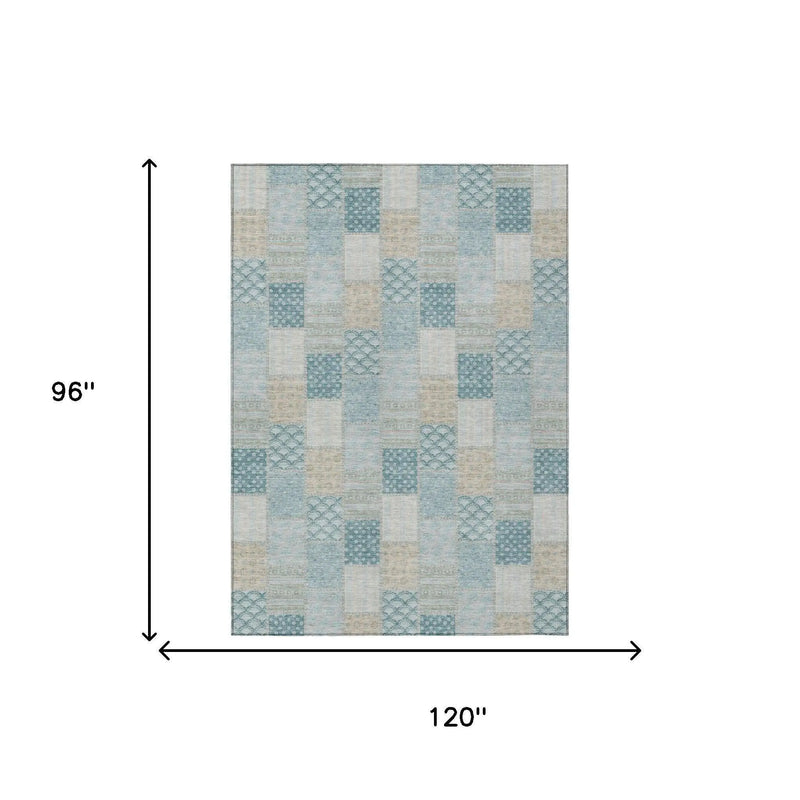 8' X 10' Teal Blue And Silver Patchwork Washable Indoor Outdoor Area Rug Homeroots Outdoor
