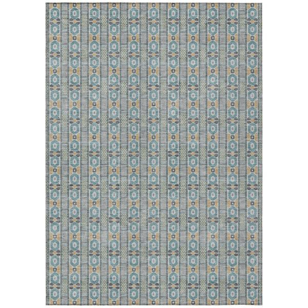 8' X 10' Teal Blue And Silver Striped Washable Indoor Outdoor Area Rug Homeroots Outdoor