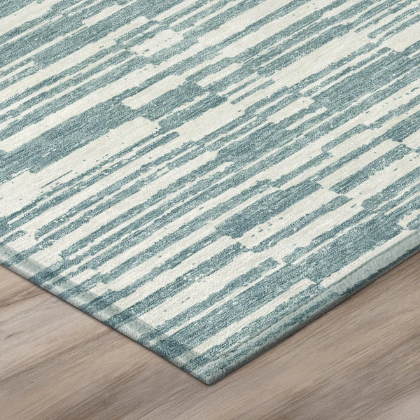 8' X 10' Teal Blue And Silver Striped Washable Indoor Outdoor Area Rug Homeroots Outdoor