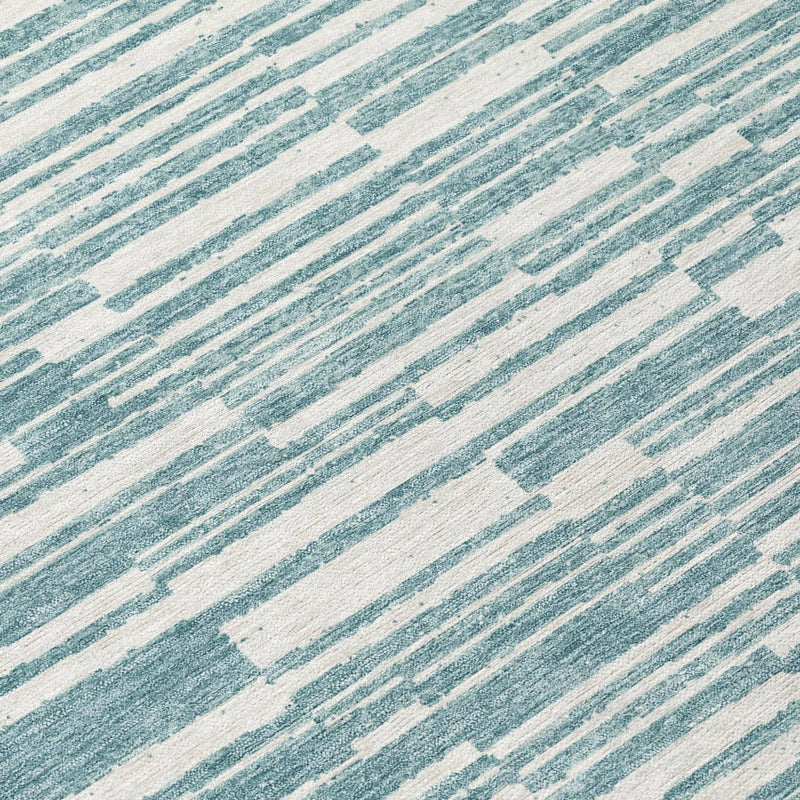 8' X 10' Teal Blue And Silver Striped Washable Indoor Outdoor Area Rug Homeroots Outdoor