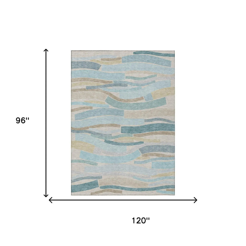 8' X 10' Teal Blue And Silver Striped Washable Indoor Outdoor Area Rug Homeroots Outdoor