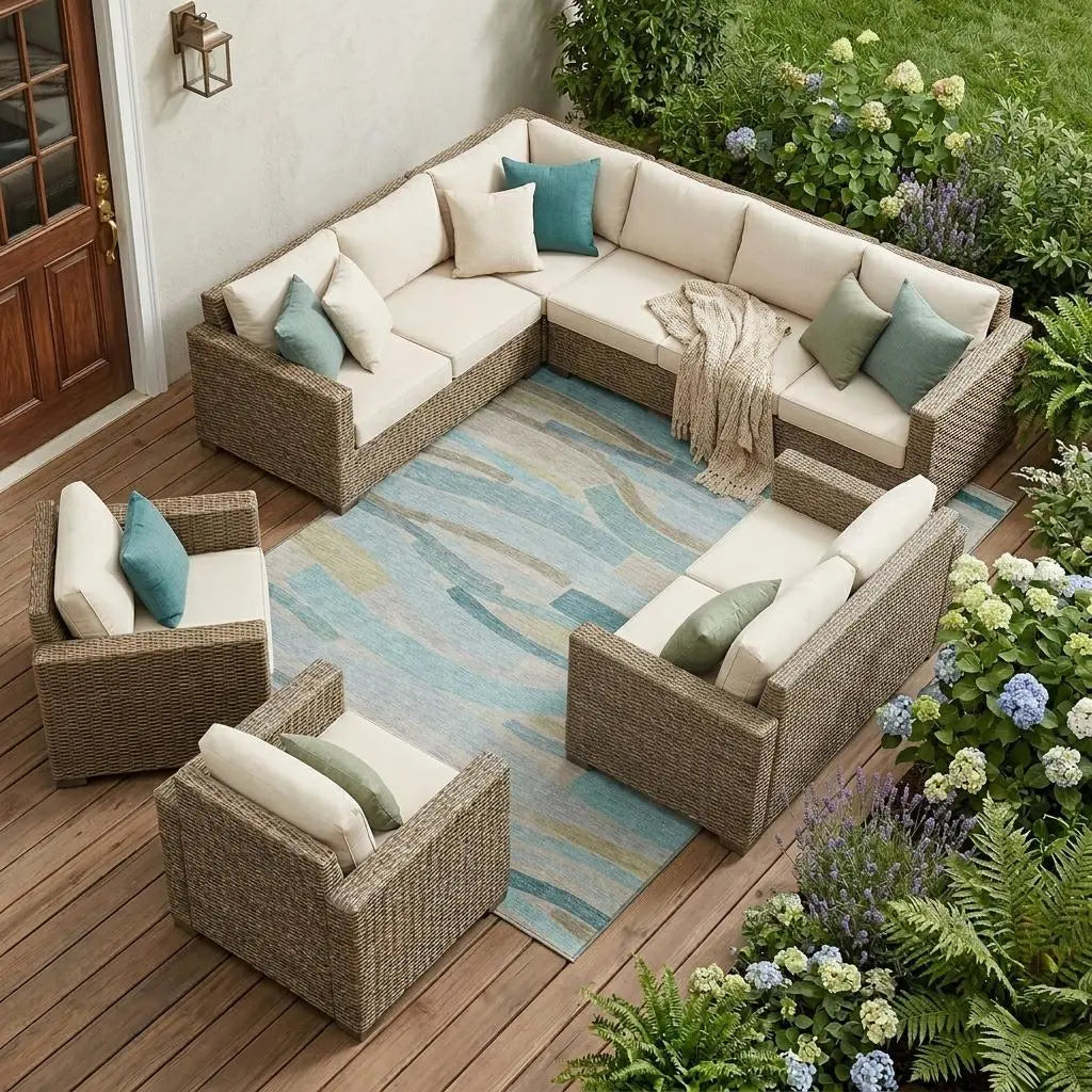 8' X 10' Teal Blue And Silver Striped Washable Indoor Outdoor Area Rug Homeroots Outdoor