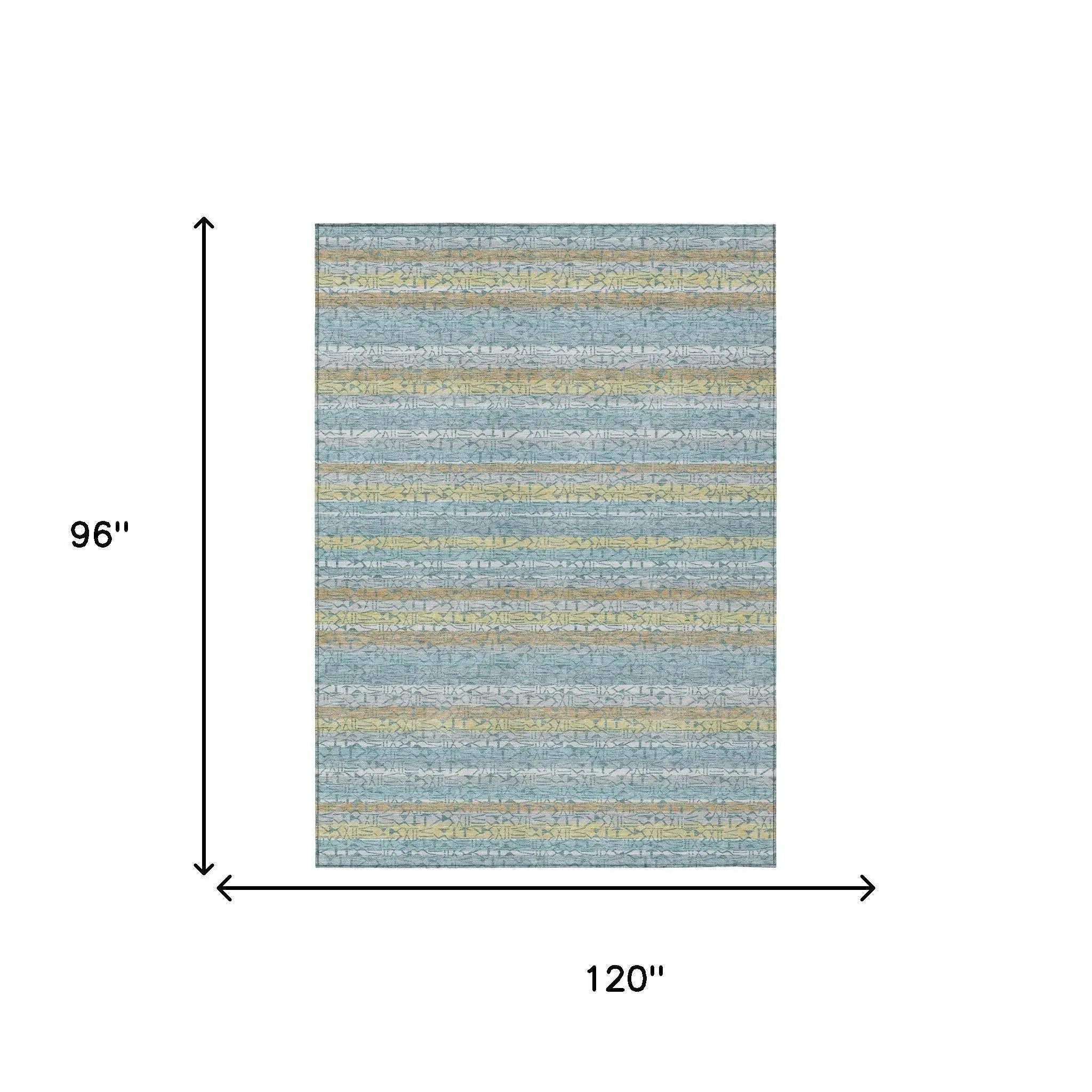 8' X 10' Teal Blue And Silver Striped Washable Indoor Outdoor Area Rug Homeroots Outdoor