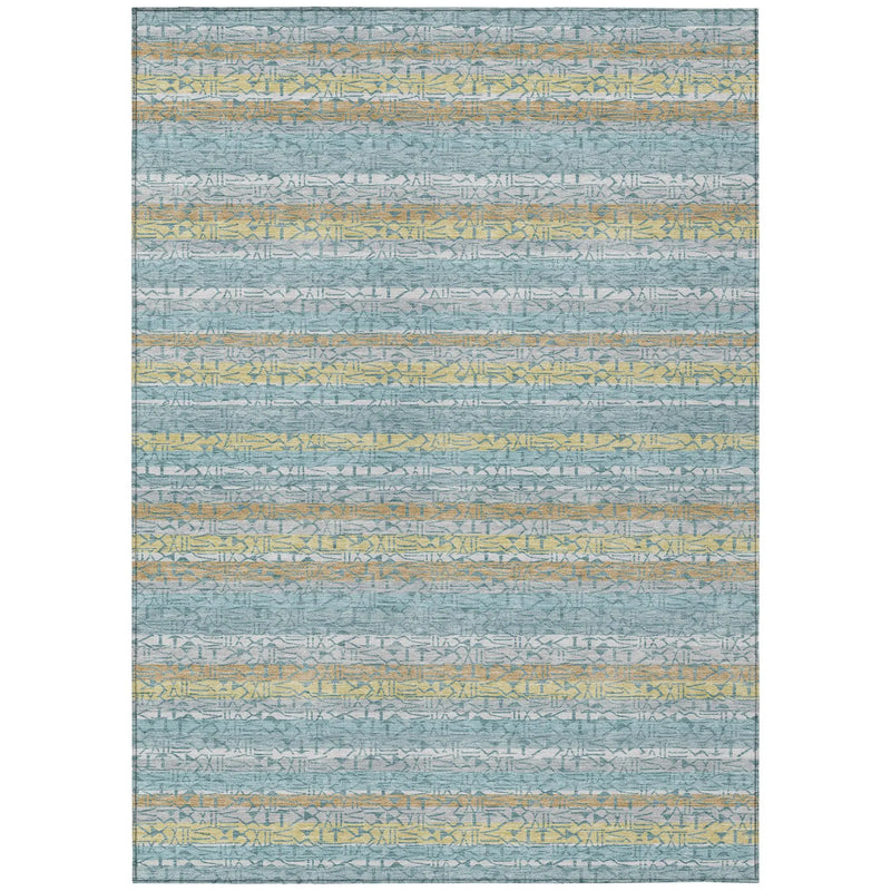 8' X 10' Teal Blue And Silver Striped Washable Indoor Outdoor Area Rug Homeroots Outdoor