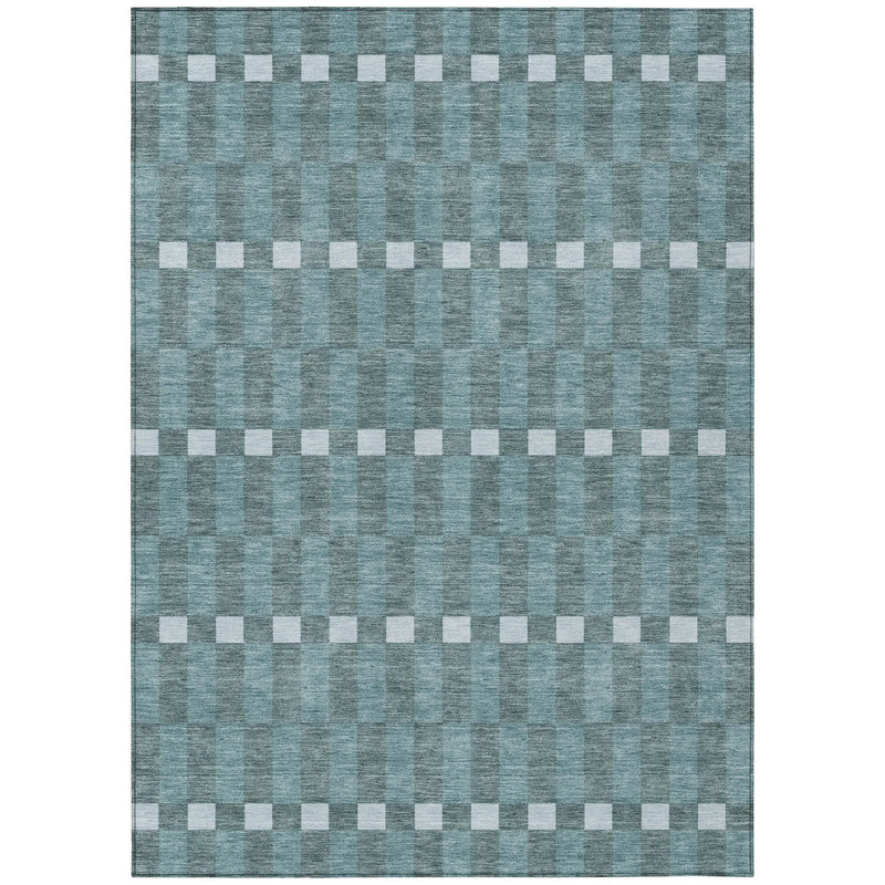 8' X 10' Teal Blue And Sky Blue Geometric Washable Indoor Outdoor Area Rug Homeroots Outdoor