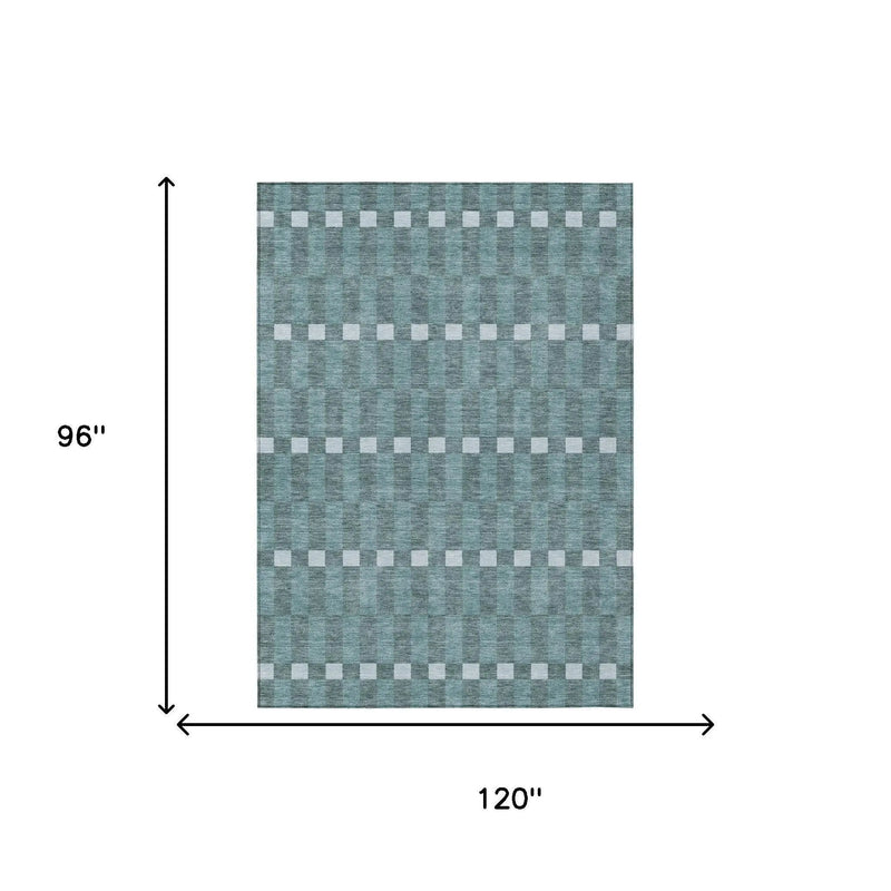 8' X 10' Teal Blue And Sky Blue Geometric Washable Indoor Outdoor Area Rug Homeroots Outdoor