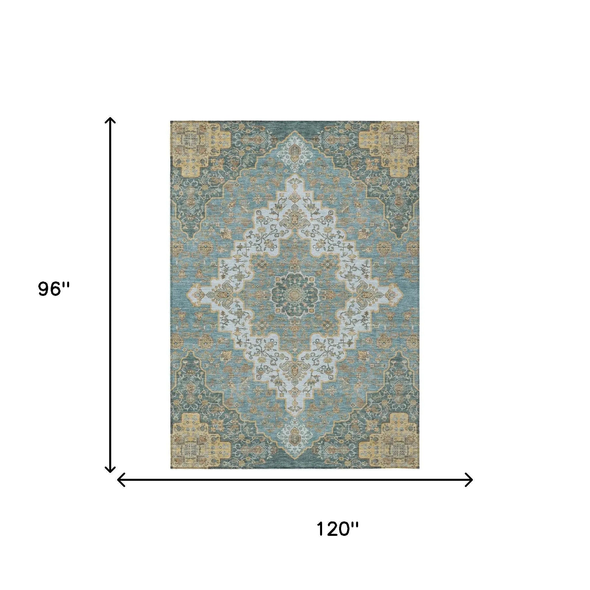 8' X 10' Teal Blue And Sky Blue Medallion Washable Indoor Outdoor Area Rug Homeroots Outdoor
