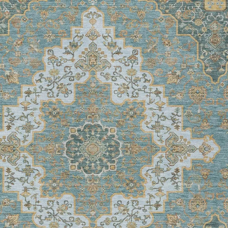 8' X 10' Teal Blue And Sky Blue Medallion Washable Indoor Outdoor Area Rug Homeroots Outdoor
