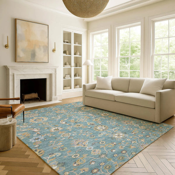 8' X 10' Teal Blue And Taupe Abstract Washable Indoor Outdoor Area Rug Homeroots Outdoor