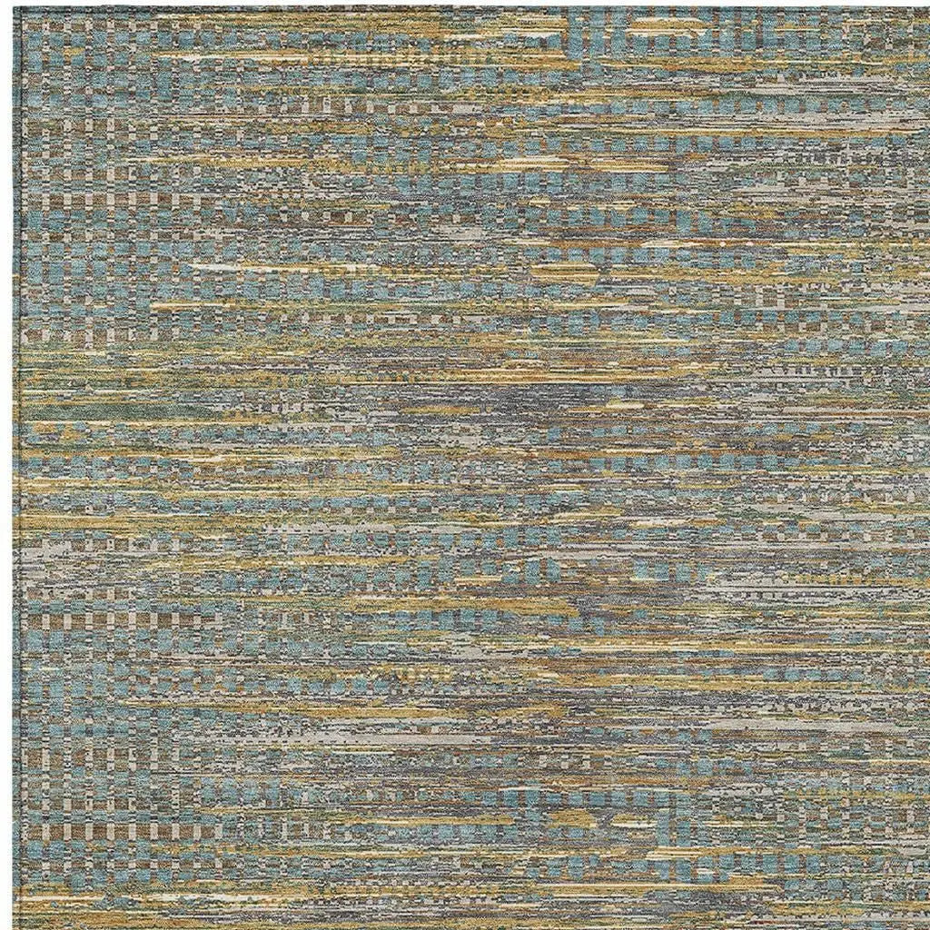 8' X 10' Teal Blue And Taupe Abstract Washable Indoor Outdoor Area Rug Homeroots Outdoor