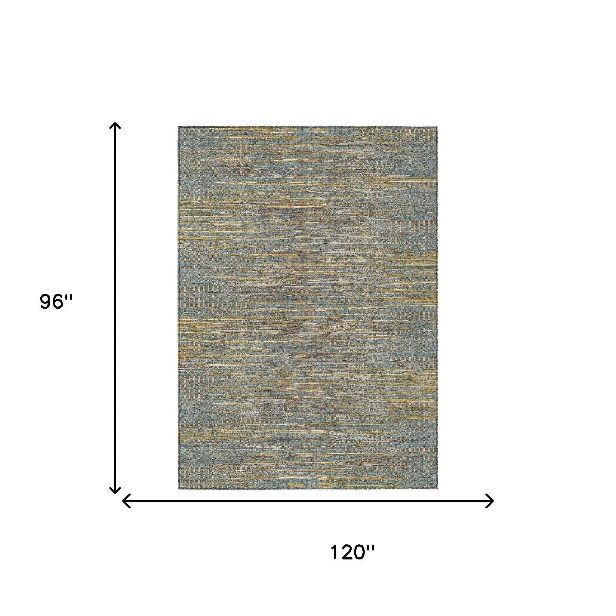 8' X 10' Teal Blue And Taupe Abstract Washable Indoor Outdoor Area Rug Homeroots Outdoor