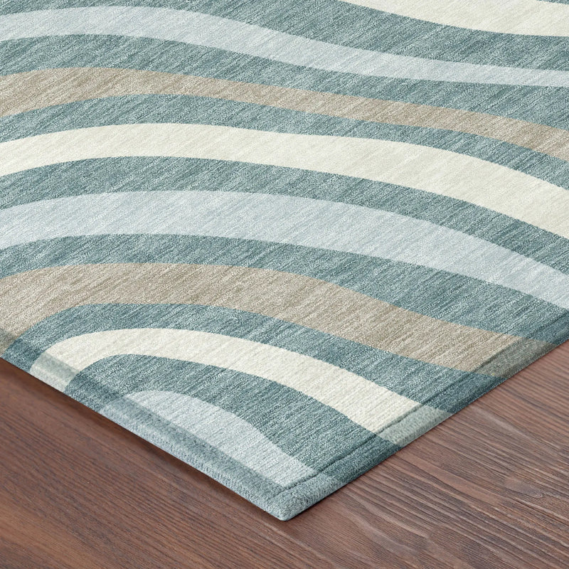 8' X 10' Teal Blue And Taupe Striped Washable Indoor Outdoor Area Rug Homeroots Outdoor