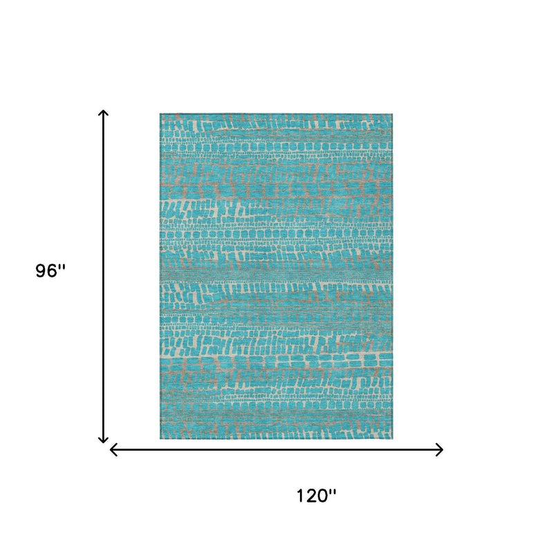 8' X 10' Teal Blue And Turquoise Abstract Washable Indoor Outdoor Area Rug Homeroots Outdoor