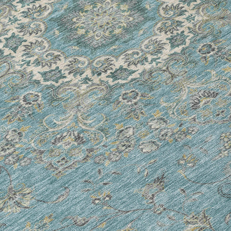 8' X 10' Teal Blue And Turquoise Floral Medallion Washable Indoor Outdoor Area Rug Homeroots Outdoor